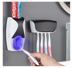 Automatic Toothbrush Dispenser Wall Mount Toothpaste Squeezer and Black - Picture 1 of 8