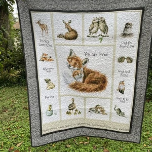 Nursery Baby Animals Lap Quilt Wall Hanging Preprinted Panel Machine Quilted - Picture 1 of 11