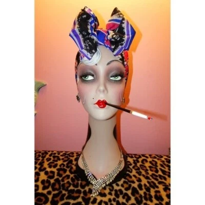 Bufanda vintage rosa y azul a rayas Sarah Coventry pinup retro arco rockabilly Foto 1 de 4