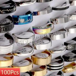 100x Bulk Lot Mixed Stainless Steel Rings Girl Women's Fashion Ring Wholesale - Picture 1 of 6