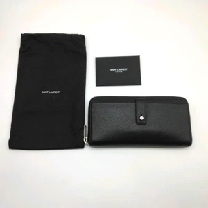 Saint Laurent Leather Round Zip Long Wallet Black R195 - Picture 1 of 19