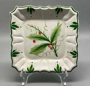 Zanolli Italy Holly Berry square plate 7"x7" ceramic hand painted - Picture 1 of 7