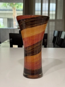 Vintage Art Glass Vase Teleflora Burnt Orange And Brown Swirl  9" No Chips/Crack - Picture 1 of 7