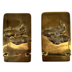 Vintage Messing Koi Fisch Buchstützen klappbar 5" schwer Metall Dekor - Bild 1 von 11