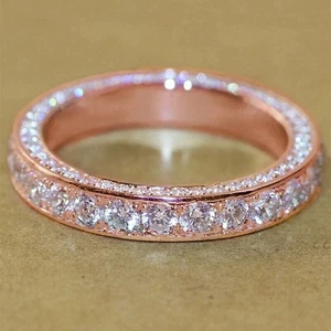 2 Ct Round Cut Lab Created Eternity Wedding Band Ring 14k Rose Gold Plated - Picture 1 of 7