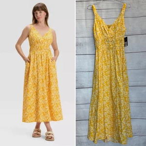 Universal Thread Pullover Maxi Sundress S Small Yellow Floral Open Back Dress - Picture 1 of 12