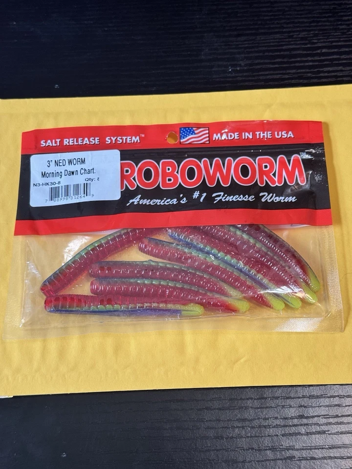 Roboworm Ned Worm 3”  Continual Salt Release System Morning Dawn Chartreuse - Image 1 of 3