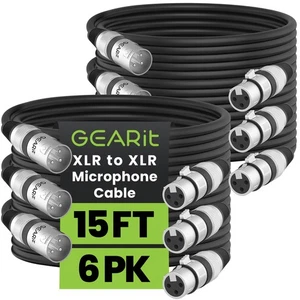 XLR Male to Female Microphone Cable (15 Feet, 6-Pack) 3-Pin Balanced Shielded... - Picture 1 of 9
