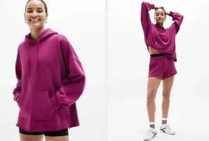 Athleta Neu mit Etikett Damen Frottee Oversize Hoodie Small Farbe Wildberry - Bild 1 von 3