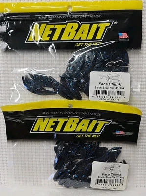Cebo de pesca NetBait Paca Chunk negro azul mancha 3" 6 por paquete de lubina, mierda 2 paquetes Foto 1 de 2