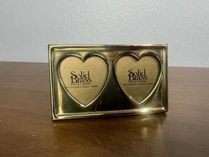 VTG Small Solid Brass Hearts Double Photo Size 1"x1" Table Picture Frame - Picture 1 of 4