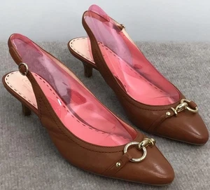 COACH Dakota Brown Leather Kitten Heel Pointed Toe Slingback Pumps Size 9B - Picture 1 of 13