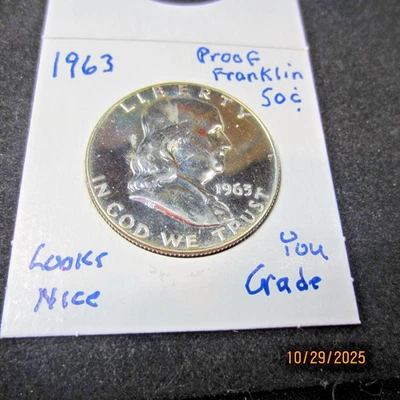U.S. * FRANKLIN Half Dollar  * Proof 1963 * Coin is much nicer than the photos!! - Image 1 of 3