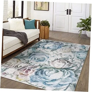  Jasmine Machine Washable Area Rugs, Colorful Modern Floral Rug, Foldable  - Picture 1 of 7