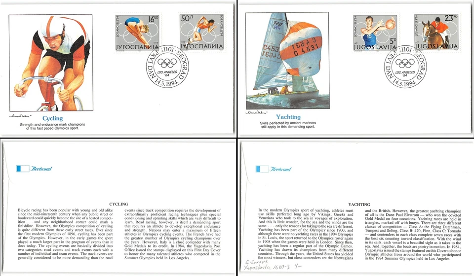 Yugoslavia #1680-83 Four covers, sports-themed/Olympics, 1984 - Image 1 of 1