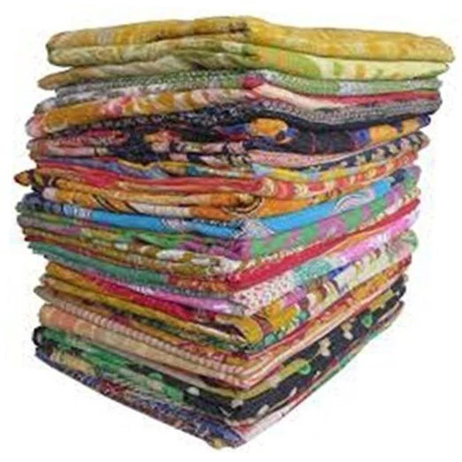 Handmade Reversible Kantha Quilts - Assorted Vintage Cotton Throw Set 5 Pieces