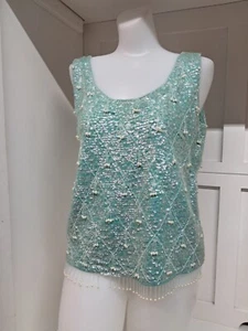 Vintage Turquoise Sequin And Beaded Top - Picture 1 of 13