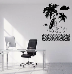 Vinyl Decal Wall Sticker Tropics Aloha Hawaii View Palm Sun Waves (n1262) - Picture 1 of 3