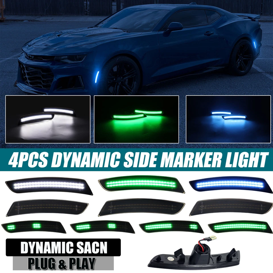 Luces LED laterales secuenciales parachoques delantero trasero para Chevy Camaro 2016-2023 Foto 1 de 4