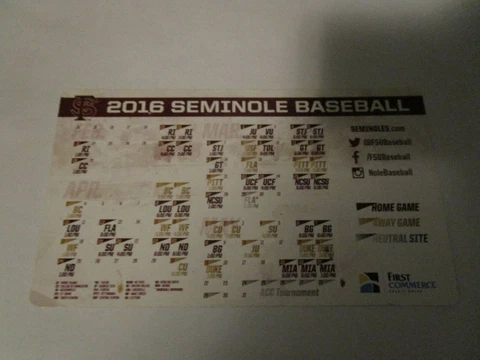 Florida State Seminoles 2016 Baseball Schedule Magnet Cover