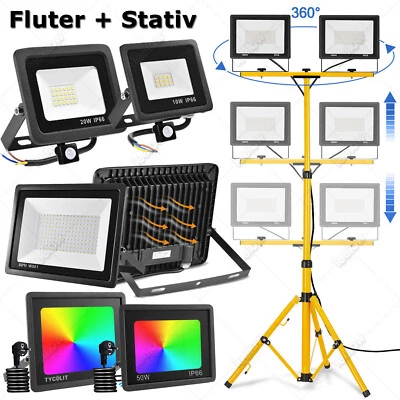 10W-200W LED Fluter Flutlicht RGB mit Stativ/Bewegungsmelder/Stecker Baustrahler - Bild 1 von 4