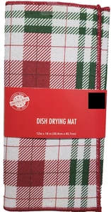 Microfiber Dish Drying Mat, 12"x18", CHRISTMAS COLORS PLAID DESIGN, red back, CH - Picture 1 of 5