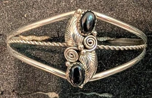 Vintage Nickle Silver Bracelet Black Onyx Stone Size 3" W by 1-1/4" L - Picture 1 of 1