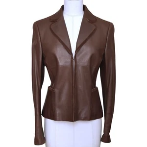 AKRIS Jacket Blazer Coat Leather Brown Suede Long Sleeve Collar Pocket F 38 US 6 - Picture 1 of 13