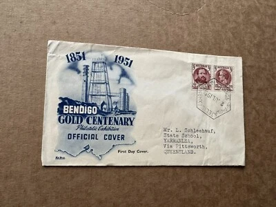 Australia 1951 FDC +Gold Discovery Centenary #SG245-46 +Wild-World Cachet +Blue - Image 1 of 2