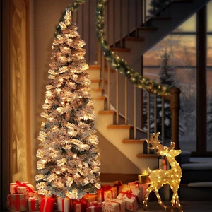 Dual Color Change 6 Ft Prelit Flocked Artificial Slim Christmas Tree, 500 Thi... - Picture 1 of 12