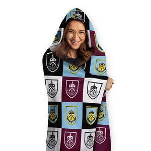 Burnley FC Chequered Adult Hooded Fleece Blanket Officially Licenced - Picture 1 of 4