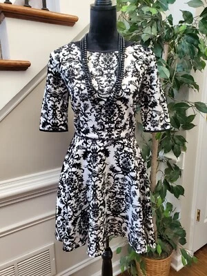 Jodi Kristopher 女式白色黑色涤纶圆领及膝连衣裙 11 码 — 第 1/4 张图片