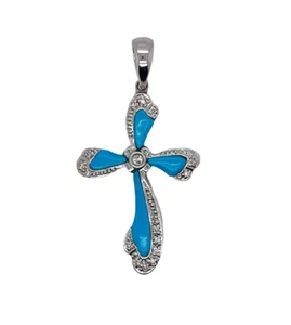 18k White Gold 0.08 Ctw Natural Diamond Cross Pendant 1 in - Picture 1 of 6