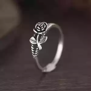 Fashion Rose Flower 925 Silver Jewelry Wedding Ring Women Adjustable Open Ring - Picture 1 of 3