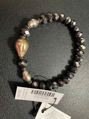 Chico's Shiny Black & Gray Stretch Bracelet offset With Gold  Great For Stacking - Image 1 of 3