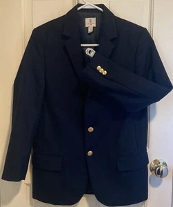 Lands’ End Boy’s Navy Blue Blazer Brass Buttons 45% Wool Lined Year Round Sz 16 - Picture 1 of 9