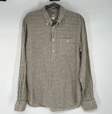 Club Monaco Linen Shirt Mens M Brown White Check Button Down Long Sleeve Classic - Image 1 of 4