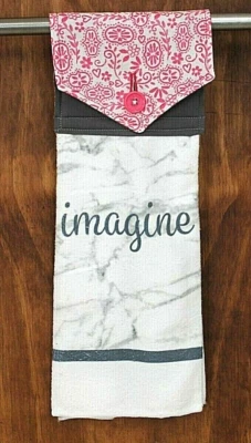  IMAGINA TOALLA DE MANO DE COCINA COLGANTE HECHA A MANO CON ESTAMPADO ROSA, GRIS Y BLANCO MÁRMOL Foto 1 de 3