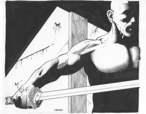 Arte RPG Original por Fred "Phred" Rawles; Fantasía Espadachín Guerrero con Espada  - Imagen 1 de 1