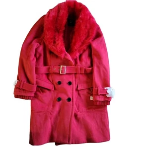Giacca da donna NY&CO XL rossa finitura in pelliccia sintetica rimovibile cappotto di pea cintura festiva - Foto 1 di 13