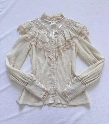 Gunne Sax Jessica Gunnies Vintage 70s Lace Blouse Victorian Cottage Prairie 80s - Image 1 of 4