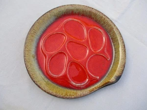 FRENCH VINTAGE OYSTER PLATE RED AND BROWN 1970' SAINT PAIR SUR MER NORMANDIE 6PC - Picture 1 of 13