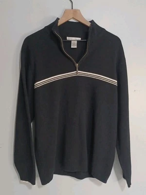 Geoffrey Beene Men's Quarter Zip Sweater Sz L Black Pullover Striped (L13) - Image 1 of 4