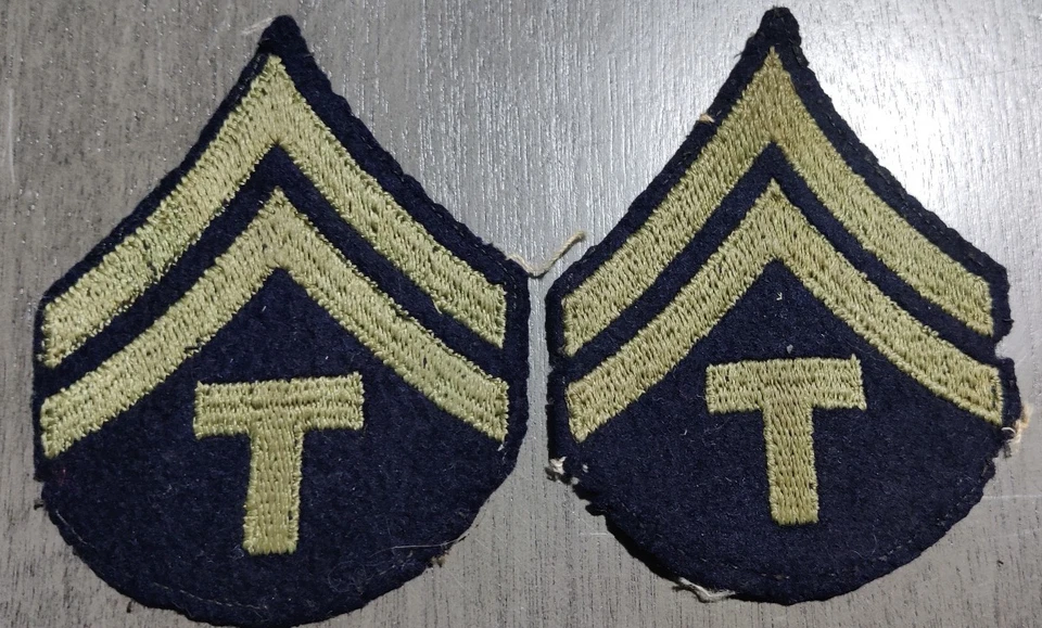 Genuine Original WW2 US Army T/5 Technician 5th Grade E-4 Rank Patches - Image 1 of 2