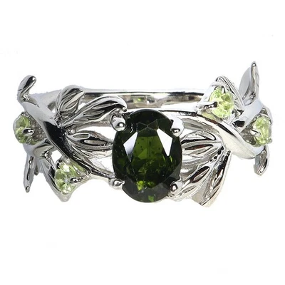 Anillo de plata de ley 925 ovalado cromo diopsido 8x6 mm peridoto piedras preciosas joyería 9 Foto 1 de 4