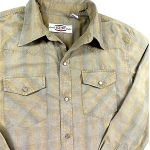 VTG BC Ethic Shirt Men M Pearl Snap Western Plaid Beige Cowboy Rancher Rodeo - Picture 1 of 8