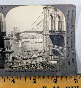 Tarjeta Stereoview - Keystone View Co. "El Gran Puente de Brooklyn Nueva York N. Y." - Imagen 1 de 3