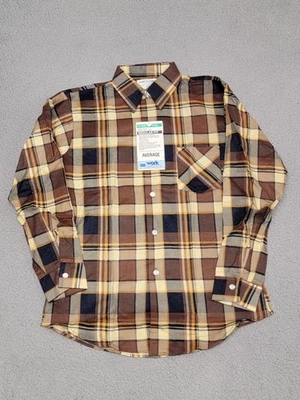 Vintage Sears Work Leisure Shirt Mens Medium Brown Plaid Flannel Perma-Prest - Image 1 of 4