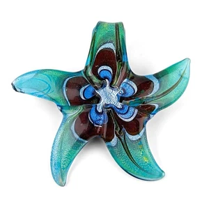 Handmand Art Glass Starfish Swirl Pendant Ornament Blown Charm Necklace - Picture 1 of 7