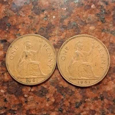 Moneda de un centavo de Gran Bretaña 1961 (1 moneda por venta elegida al azar) #B7460 Foto 1 de 2